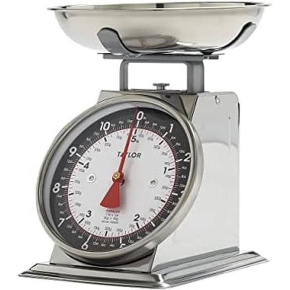 Mechanical Kitchen Food Scale with Bowl, Weighs Up to 11lbs, Measures in Grams and Ounces, Analog Cooking Scale for Baking, Black and Silver