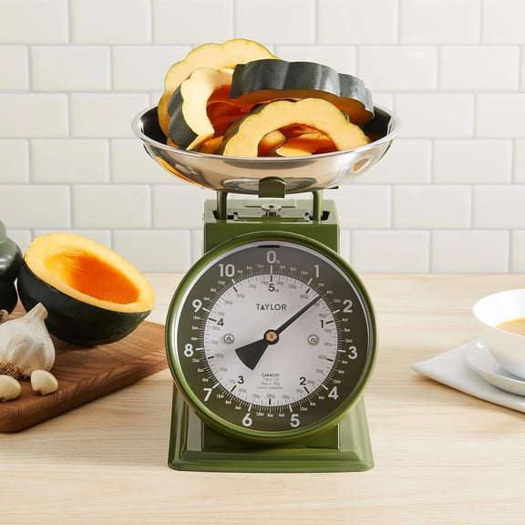 Mechanical Kitchen Scale with Bowl, Green Analog Food Weighing Scale for Recipes