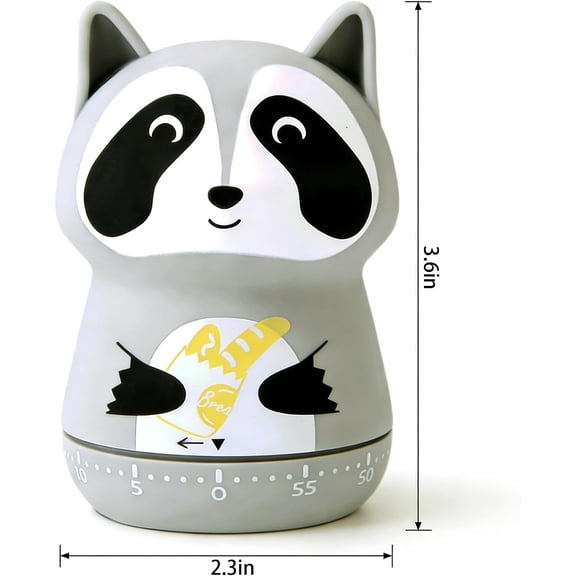Mechanical Kitchen Timer - 60 Minutes - Cute Raccoon Mechanical Timer, Suitable for Kitchen, Children, Classroom, Home Study, and Cute Decoration