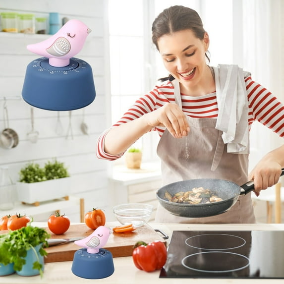 Mechanical Kitchen Timer with Bird Shaped Top, 60-Minute Wind-Up Timer for Cooking and Baking, No-Battery Analog Timer for Classroom and Office Tasks(Pink)