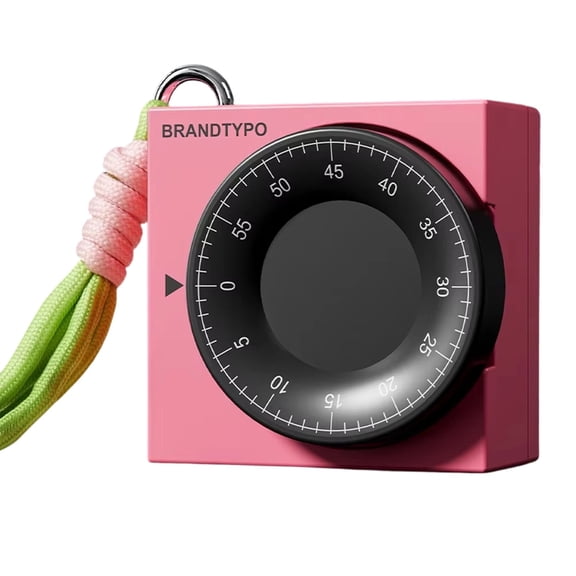 Mechanical Kitchen Timer, Magnetic Square Countdown Timer for Refrigerator, Portable Time Reminder for Students and Cooking in Home Kitchen, Pink