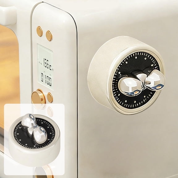 Mechanical Kitchen Timer | Metal Construction, Magnetic Back, Loud – Black/White • 3.26x3.26x2.95 in • Waterproof, Oil-Resistant, Battery-Free Design | Easy Rotary Knob | 1 Pc