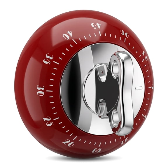 Mechanical Kitchen Timer with Magnetic Back, Stainless Steel Countdown Clock for Baking and Cooking, Loud Alarm and Precise 60-Minute Dial, Chili Red