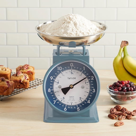 Mechanical Kitchen Weighing Food Scale with Bowl, Weighs up to 11lbs, Measures in Grams and Ounces, Food Scales for Kitchen, Storm Blue