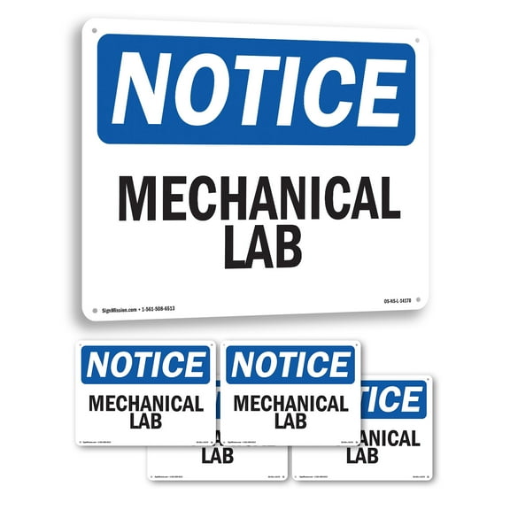 Mechanical Lab OSHA Notice Rigid Plastic Sign 24 Inch x 18 Inch - 5 Pack