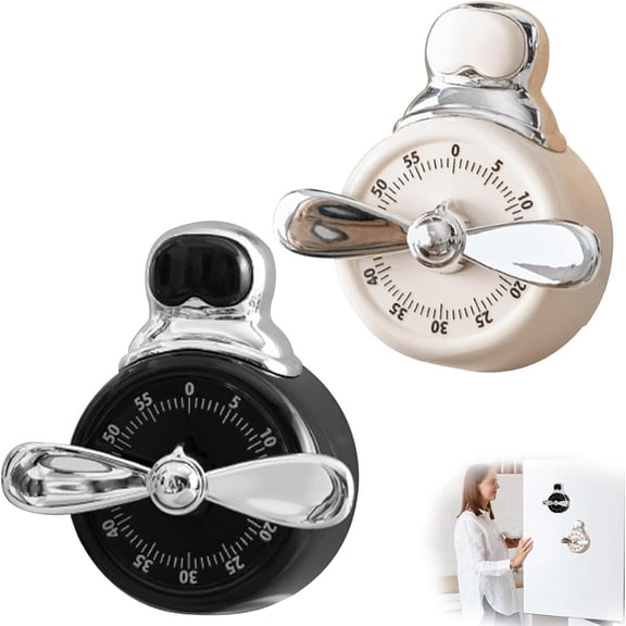 Mechanical Loud Sound Pilot, Magnetic & Battery Free with Extra Loud Alarm, Kitchen Small Timer with Magnet, Manual Wind Up Timer, for Cooking Baking Home (White)