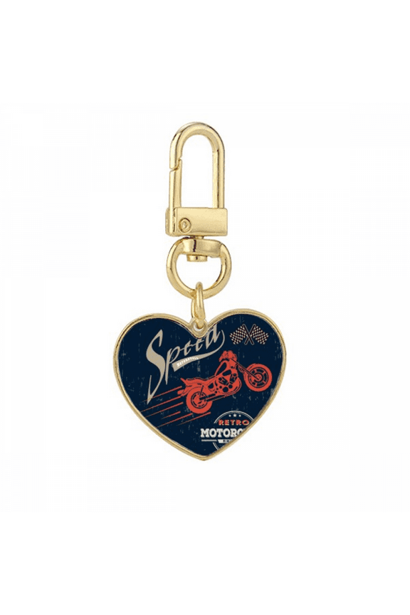Mechanical Motorcycle Pattern Outline Gold Heart Keychain Metal Keyring Holder