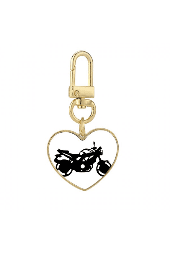 Mechanical Motorcycle Pattern Outline Gold Heart Keychain Metal Keyring Holder