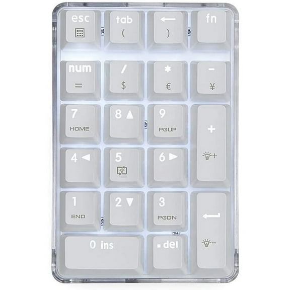 Mechanical Numeric Keypad Brown Switch Wired Gaming Crystal Case White Backlit 21 Keys Mini Numpad