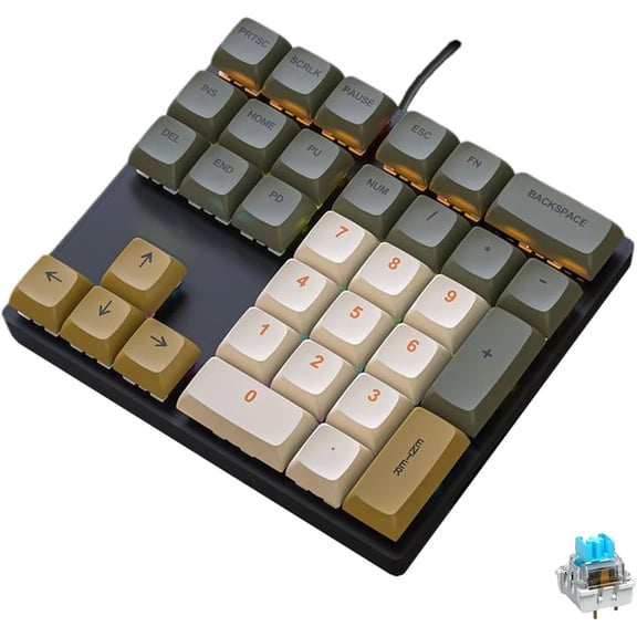 Mechanical Numpad Rainbow Backlit Clicky Blue Switches Wired USB Number Pad 33-Key NKRO Numeric Keypad with XDA PBT Keycaps External Keyboard Num Pad for Laptop, Mac - Brown Grey