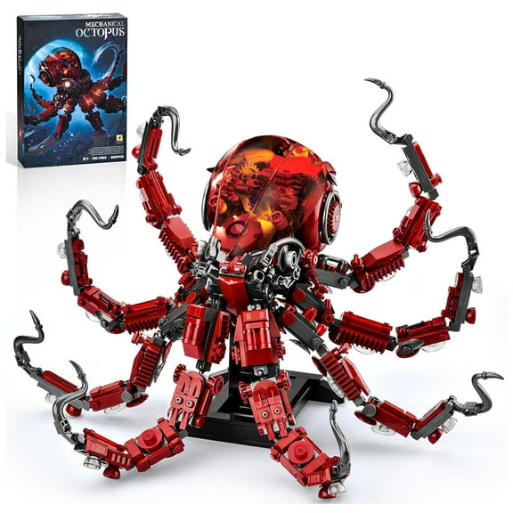 Mechanical Octopus Building Sets for Adult, Ocean Animal Collection Toy with Display Stand and Light, Home or Office Decor for Adults STEM Building Gift for Teens Boys & Girls