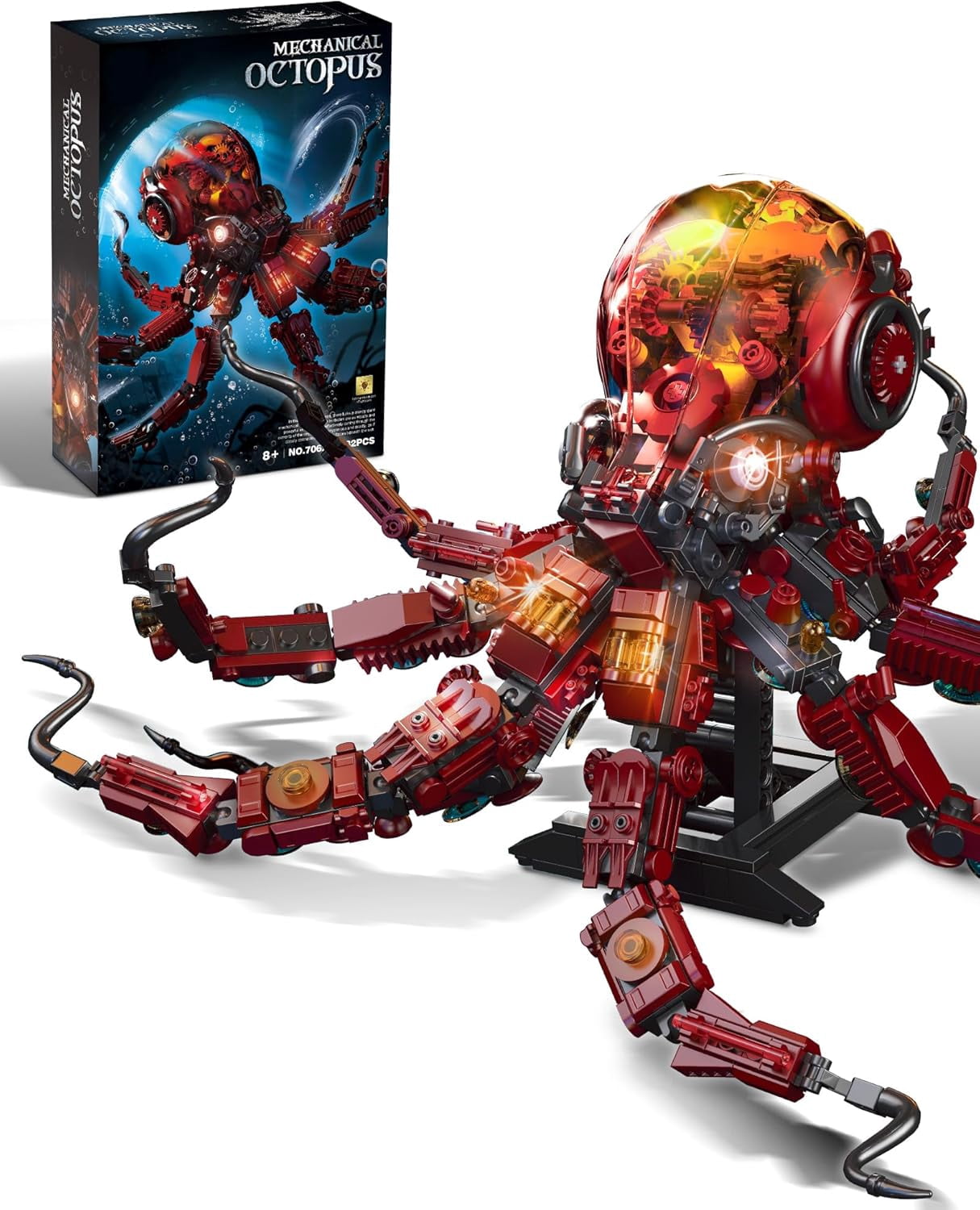 Small Octopus Build Mechanical Octopus Building Sets with Light, Ocean Animal Building Kits ...