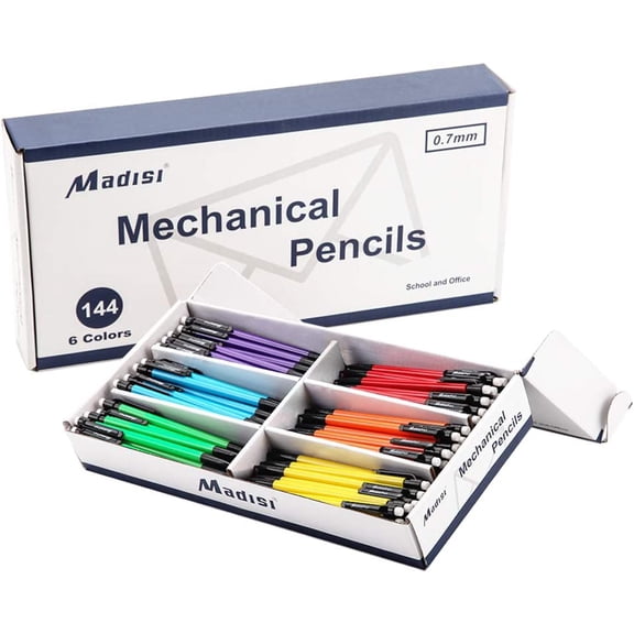 Mechanical Pencil, 0.7mm Medium Point, HB #2 Lead, Assorted Barrels, 144-Count