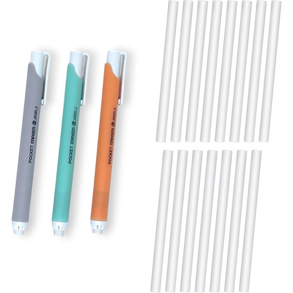 Mechanical Pocket Eraser, Retractable Pen-Style Eraser for Precision Erasing, Portable Push-Button Eraser for Artists, Students, Office Use (with 15 Refills)