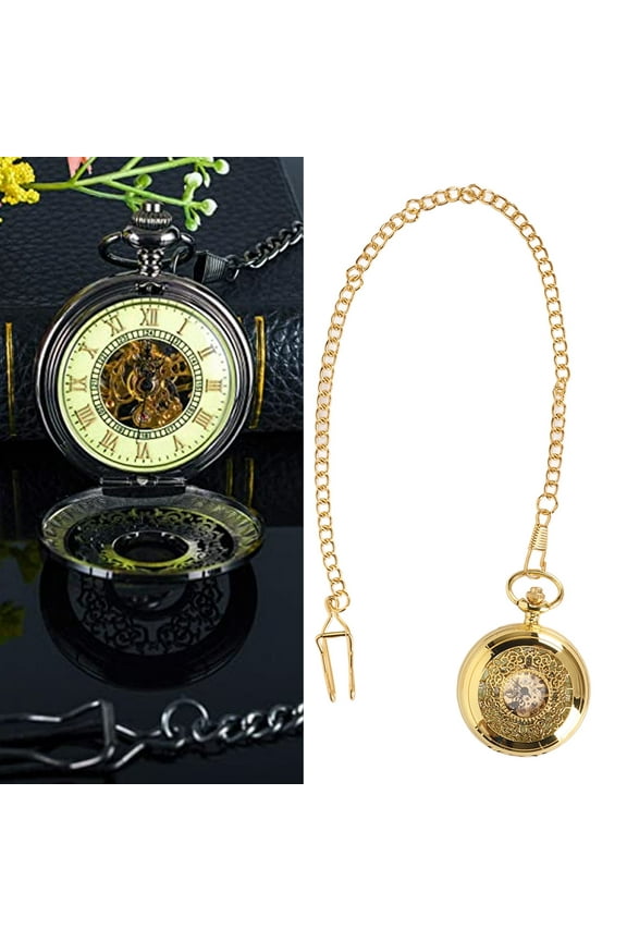 Mechanical Pocket Watch Hand Luminous Pocketwatch Vintage Skeleton Steampunck Pocket Watch with Chain Hand Wind Up Pocket Watches with Chain for Men