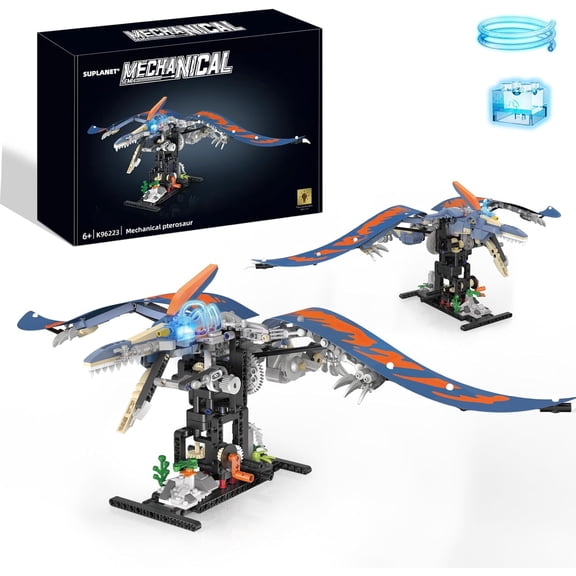 Mechanical Pterosaur Building Set with Lights, Rotatable Link Components & Display Stand, STEM Building Set Home Office Decor for Adults, Mechanical Enthusiasts586PCS