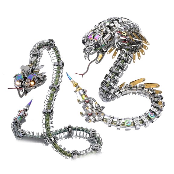 Mechanical Punk Metal Snake Model, 500PCS Steampunk Metal Snake Assembly Kit, Articulated Mechanical Display Sculpture for Collectors