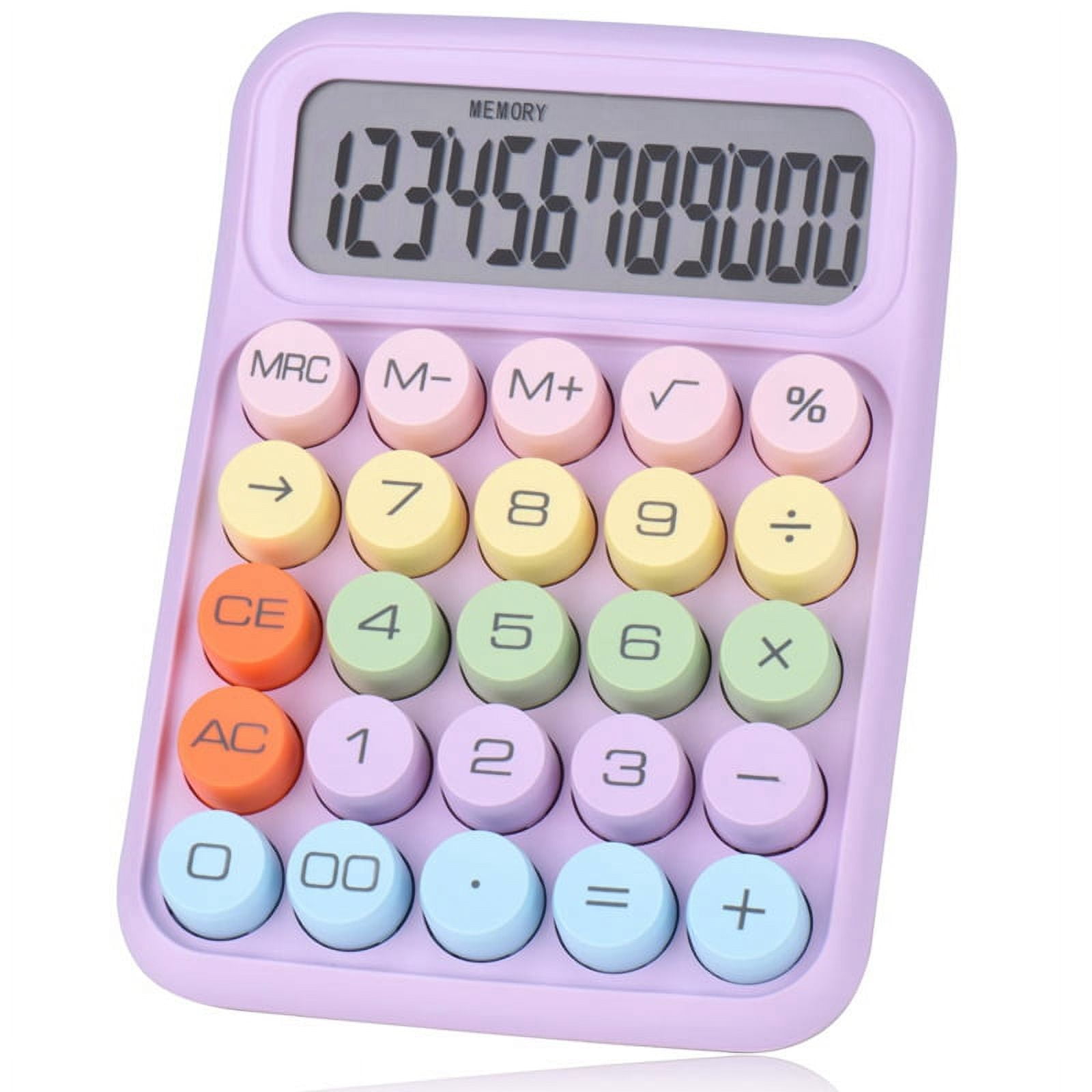Mechanical Pushbutton Calculator, 12 Digit LCD Display, Big Buttons Easy to , Colorful Candy Calculator