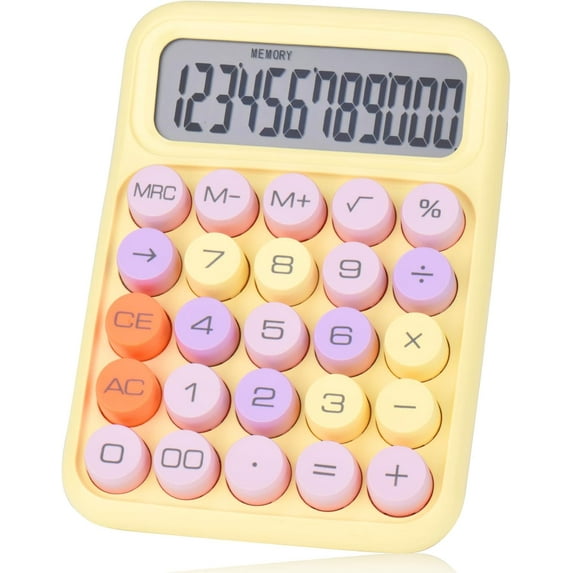 Mechanical Pushbutton Calculator,12 Digit Large LCD Display,Big Buttons Easy to Press,Colorful Candy Calculator,Automatic Sleep,with Battery.for Office,School, Home.