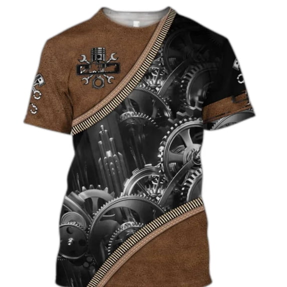 Mechanical Repairman 3D Printed Men's T-shirt with Mechanical Component Pattern Oversized Casual Harajuku Round Neck Men's Top