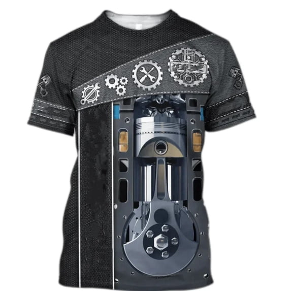 Mechanical Repairman 3D Printed Men's T-shirt with Mechanical Component Pattern Oversized Casual Harajuku Round Neck Men's Top