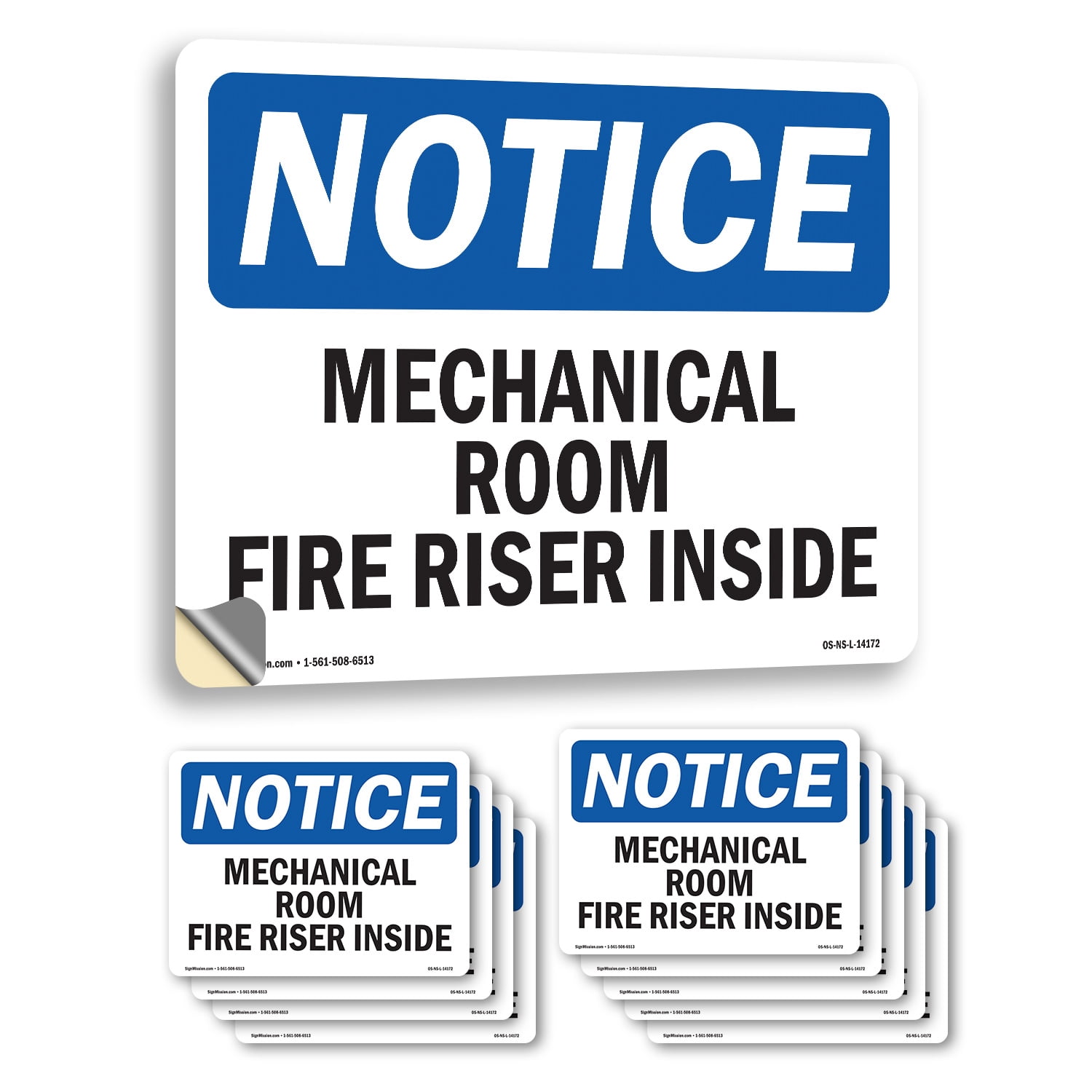 Labeled Fire Riser Mechanical Room Fire Riser Inside OSHA Notice Vinyl Decal Label 14 Inch ...