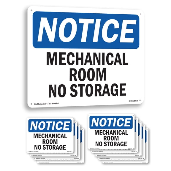 Mechanical Room No Storage OSHA Notice Aluminum Sign 10 Inch x 7 Inch - 10 Pack
