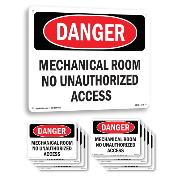 Mechanical Room No Unauthorized Access OSHA Danger Aluminum Sign 10 Inch x 7 Inch - 10 Pack