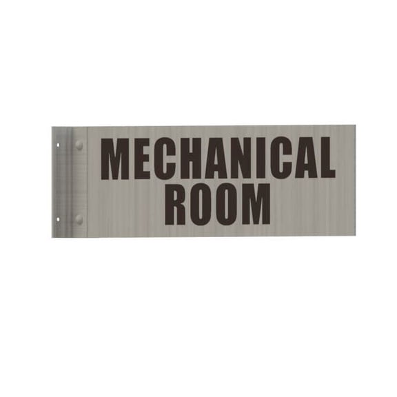 Mechanical Room Sign -Two-Sided/Double Sided Projecting, Corridor and Hallway Sign (Aluminum, Silver, 4x12 Inch)-The Hallway Line(ref062022)