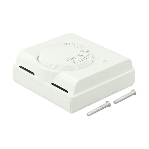 Mechanical Room Thermostat for Floor Heating, 2-Wire On/Off Switch Controller with Rotary Knob, 10A 220V AC Temperature Regulator for Boiler Systems, White ABS, 10-30C Range