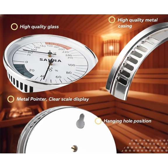 Mechanical Sauna Thermometer Hygrometer, Stainless Steel & Fog-Resistant Glass, 2-in-1 Temperature (70250F) and Humidity (0100%) Gauge$$Garden & Patio