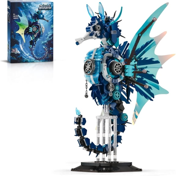 Mechanical Seahorse Building Set for Adult,Movable Ocean Animal with Display Stand,Sea Fish Building Block Toy,Home Decorfor Adults (1003PCS)