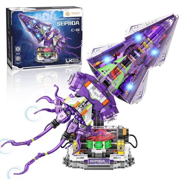 Mechanical Sepida C-01 Building Set 975PCS, LED Cyberpunk Squid Mecha Model, STEM Toy with Light-Up Display, Gift for Kids 8+ & Adults, Sci-Fi Collectible Blocks