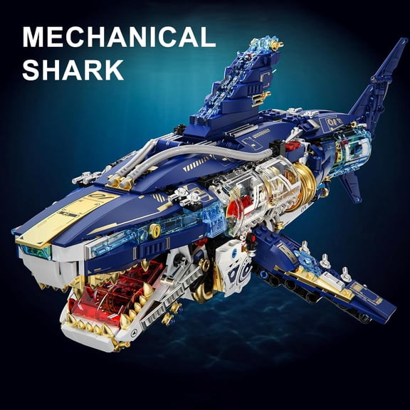 Mechanical Shark Building Sets for Adult,Ocean Animal Building Block with Display Stand and Light, Sea Fish Collection STEM Toy,Home Office Decor  (1277PCS)