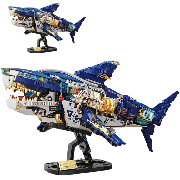 Mechanical Shark Building Sets for Adult,Ocean Animal Building Block with Display Stand and Light, Sea Fish Collection STEM Toy,Home Office Decor and Idea Gift for Teen Boys 8-14 (1277PCS)