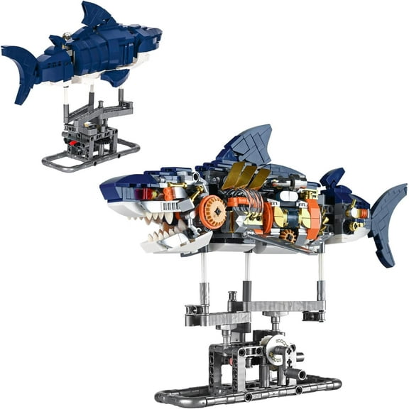 Mechanical Shark STEM Building Set,Sea Animal Toys Crossing Shark with Lighting and Linkable,Ideas Sets for Adults Shark,Creatures Gift  for Adults and Boys Ages 8-12