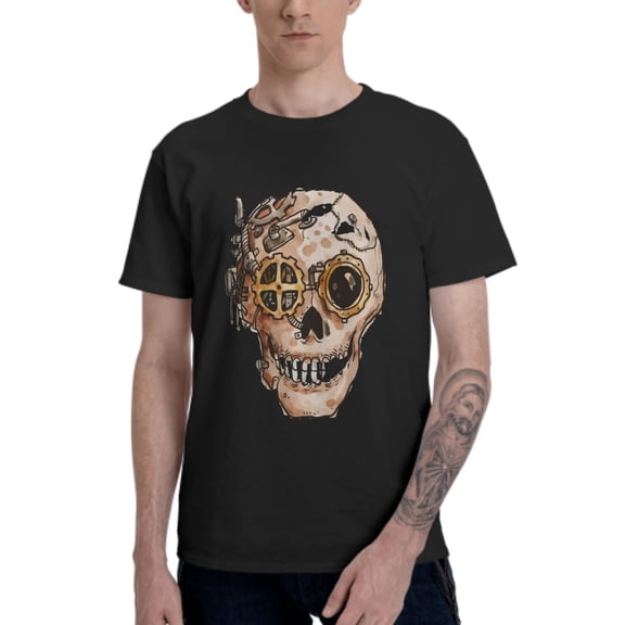 Mechanical Skull T-Shirt for Men Cotton 100% Summer Tops Women Fashion Casual Short Sleeves Round Collar Short-Sleeve Couple Top Tees