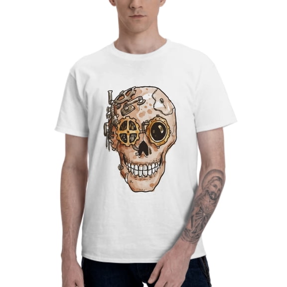 Mechanical Skull T-Shirt for Men Cotton 100% Summer Tops Women Fashion Casual Short Sleeves Round Collar Short-Sleeve Couple Top Tees
