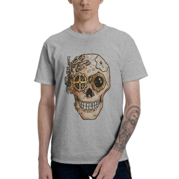 Mechanical Skull T-Shirt for Men Cotton 100% Summer Tops Women Fashion Casual Short Sleeves Round Collar Short-Sleeve Couple Top Tees