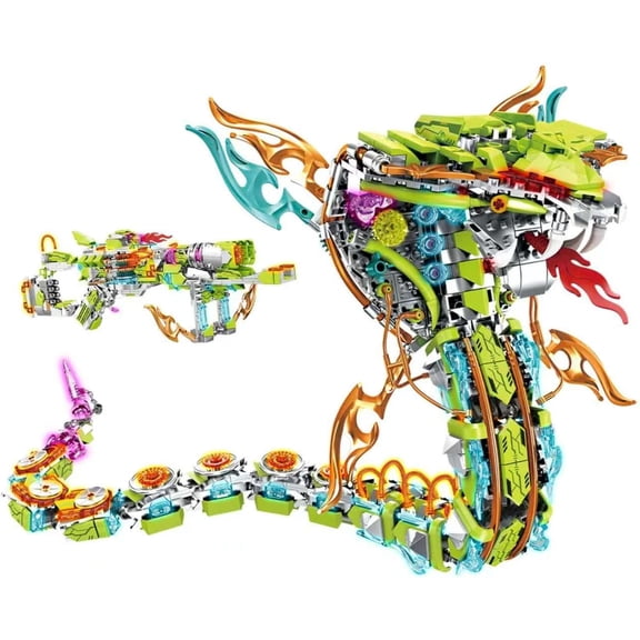 Mechanical Snake Building Set 2 in 1 Transforming Mecha Dragon Kit | Glow in the Dark Sci Fi Blaster Display Model 1189 Pieces for Desk Decor Adults Teens Collectors Gamers and Builders