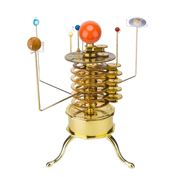 Mechanical Solar System Orrery Model Kit, Full Brass 3D Planetary Assembly with Moving Gears, Eight-Planet Astronomy Display & Collector Decor