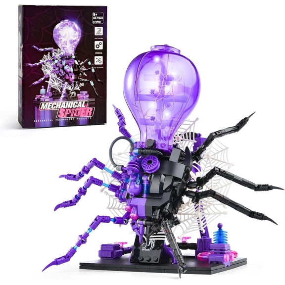 Mechanical Spider Building Set for Adults, Spider Building Block Toy Home Decor with LED Light, (573PCS)