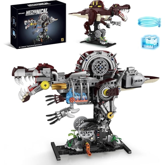 Mechanical Spinosaurus Building Set with Lights, Rotatable Link Components & Display Stand, STEM Building Set for Boys 8-14, Home Office Decor for Adults, Mechanical Enthusiasts