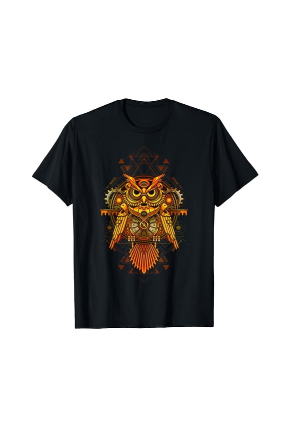 Mechanical Steampunk Owl Cotton T-Shirt