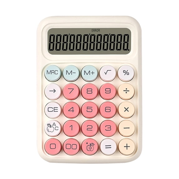 Mechanical Switch Calculator 4.4x6.2" - 12 Digit Large LCD Display, Colorful with Big Buttons for Home, School, Office (Beige)