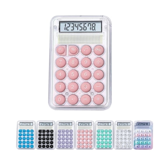 Mechanical Switch Calculator, 8 Digits, Blue Calculator, Transparent Body, Large LCD Display, Big Buttons,Pink
