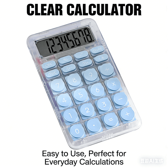 Mechanical Switch Calculator, 8 Digits, Blue Calculator, Transparent Body, Large LCD Display, Big Buttons