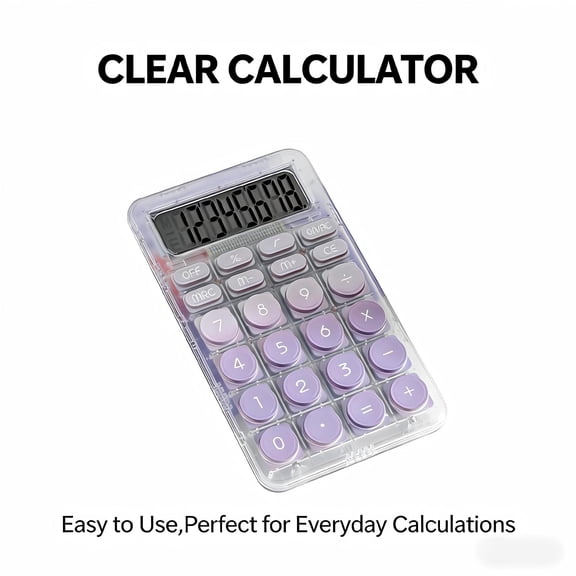 Mechanical Switch Calculator, 8 Digits, Purple Calculator, Transparent Body, Large LCD Display, Big Buttons