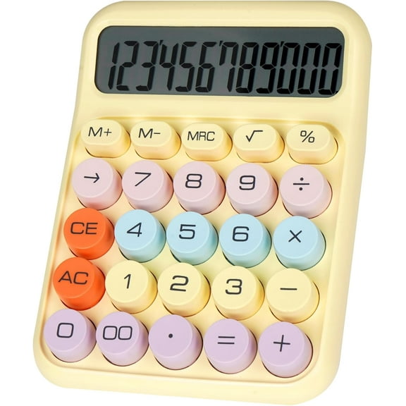Mechanical Switch Calculator with Big Buttons, Calculators Desktop, 12 Digits, Large LCD Display, Desk Calculator, Cute Pink Calculators for Teachers Students Basic Office (Yellow)