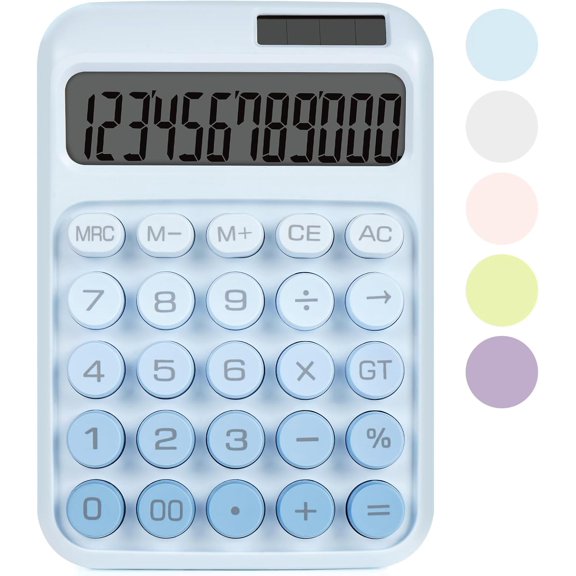 Mechanical Switch Calculator with Big Buttons, Calculators Desktop, 12 Digits, Solar Battery Power, Desk Calculator, Large LCD Display, Cute Blue Calculators for Teachers Students Basic Office